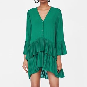 Zara Green Contrasting Pleated Blouse